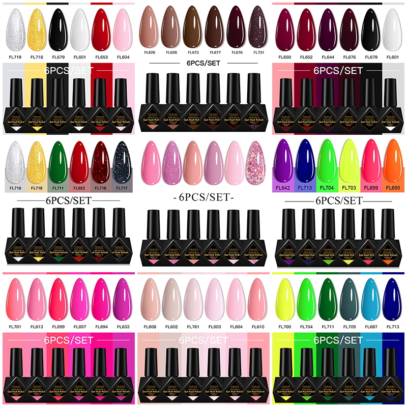 6Pcs/Set 10ML Gel Nail Polish  - Resin Glitter Pack のレビューと価格