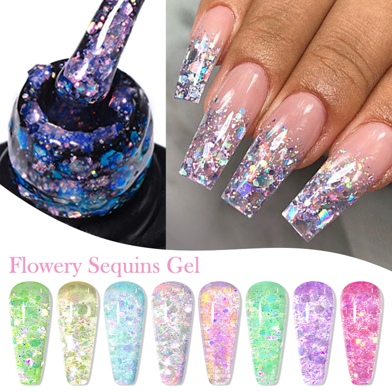 4/8pcs Flowery Sequins Gel Nai - Resin Glitter Pack のレビューと価格