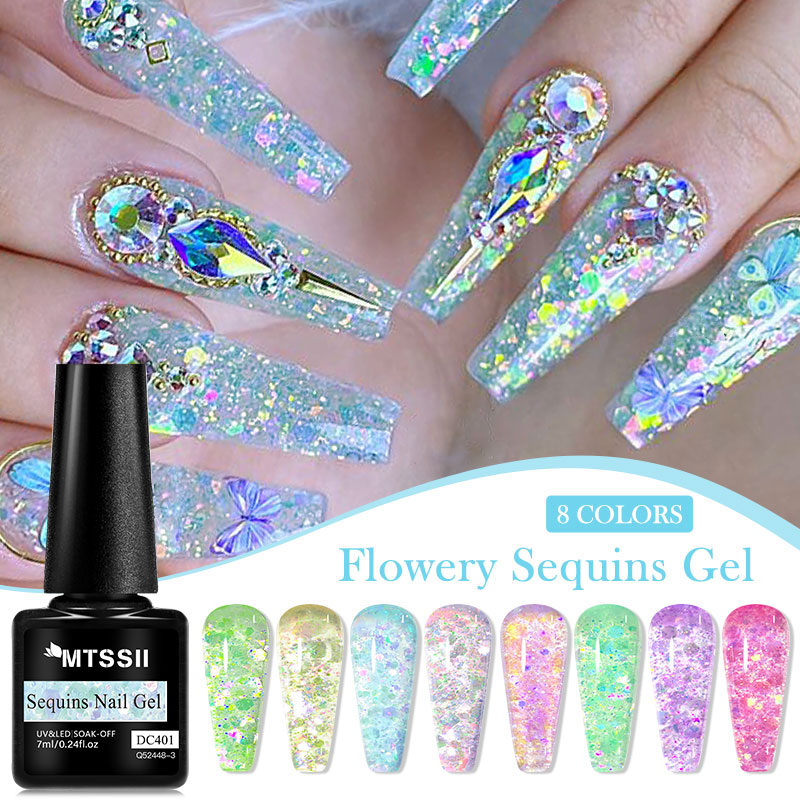4/8pcs Flowery Sequins Gel Nai - Resin Glitter Pack のレビューと価格