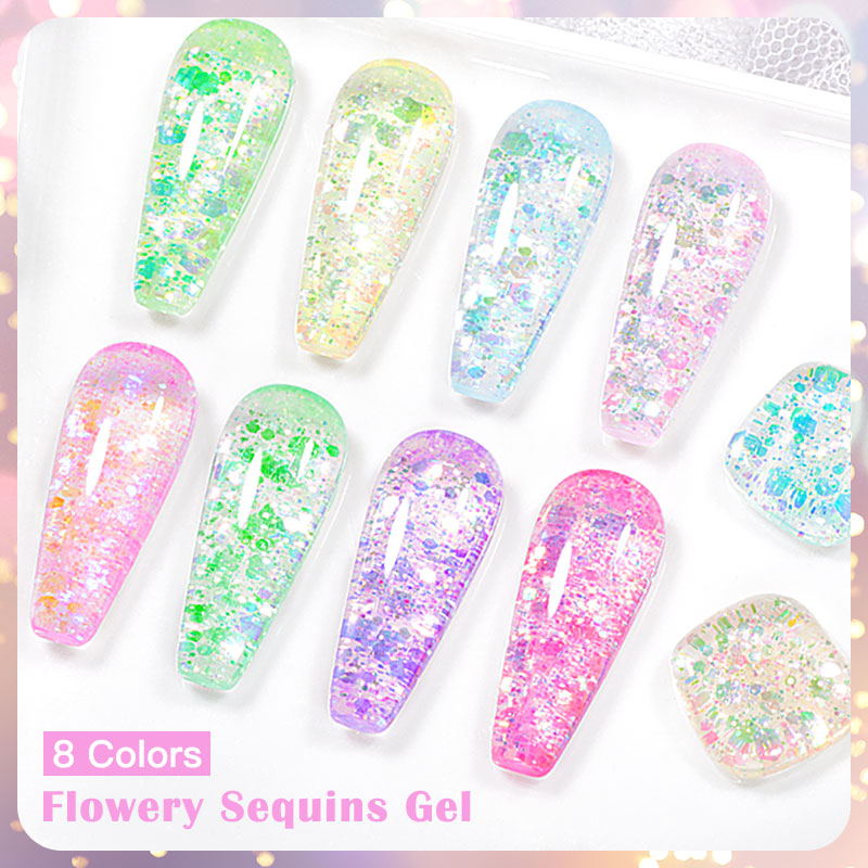 4/8pcs Flowery Sequins Gel Nai - Resin Glitter Pack のレビューと価格