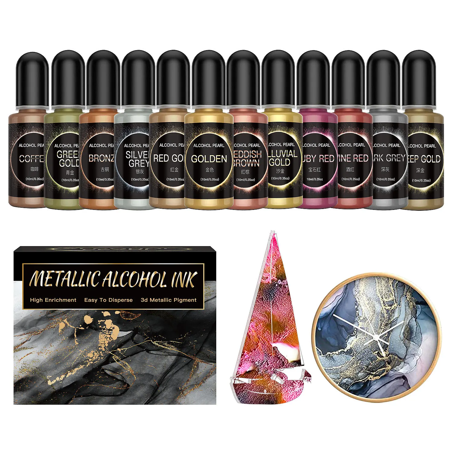 12PCS Metal Resin Pigment 10ml - Resin Dye Alcohol のレビューと価格