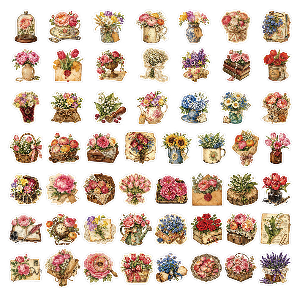 50Pcs Vintage Floral Stickers  - Dried Flower Bulk のレビューと価格